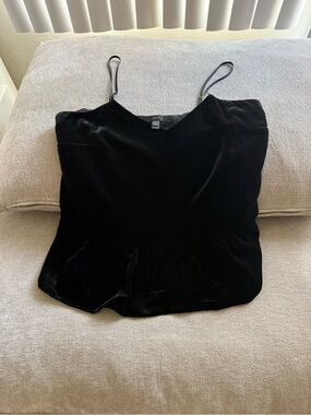 J. Crew Black Velvet Spaghetti Strap Peplum Camisole